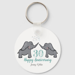 30th pearl wedding anniversary elephant key ring