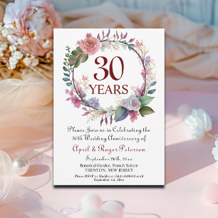 30th Pearl Wedding Anniversary Floral Invitation