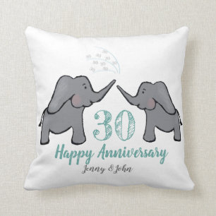 30th pearl wedding anniversary green elephant cushion