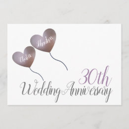 30th Pearl Wedding Anniversary heart balloon Invitation