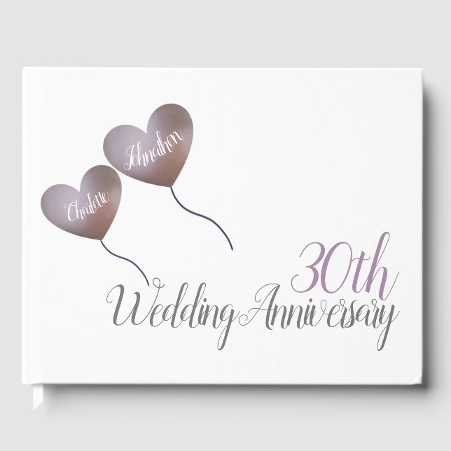 30th pearl wedding anniversary heart balloons guest book (Front)