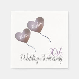 30th pearl wedding anniversary heart balloons napkin