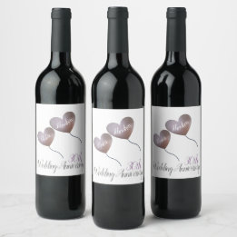 30th pearl wedding anniversary heart balloons wine label