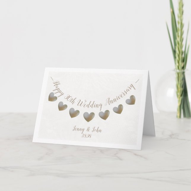 30th Pearl Wedding Anniversary heart bunting card (Front)