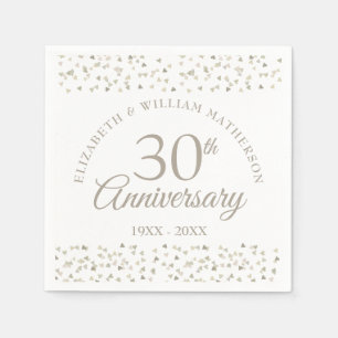 30th Pearl Wedding Anniversary Hearts Confetti  Napkin