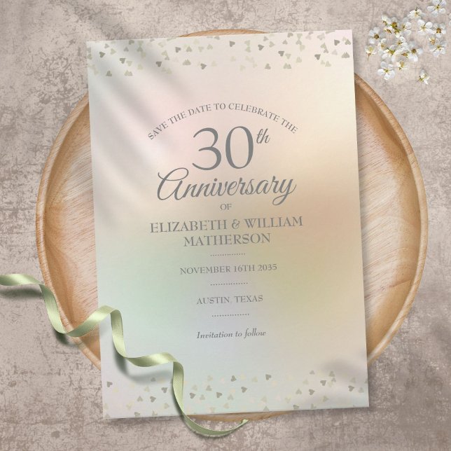 30th Pearl Wedding Anniversary Hearts Confetti Save The Date (Creator Uploaded)