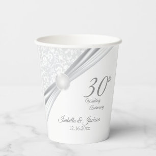 30th Pearl Wedding Anniversary Paper Cups