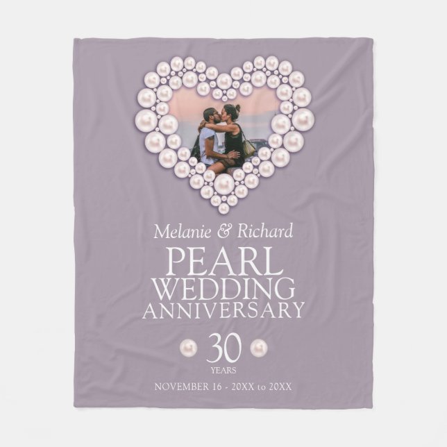 30th Pearl Wedding Anniversary photo heart  Fleece Blanket (Front)