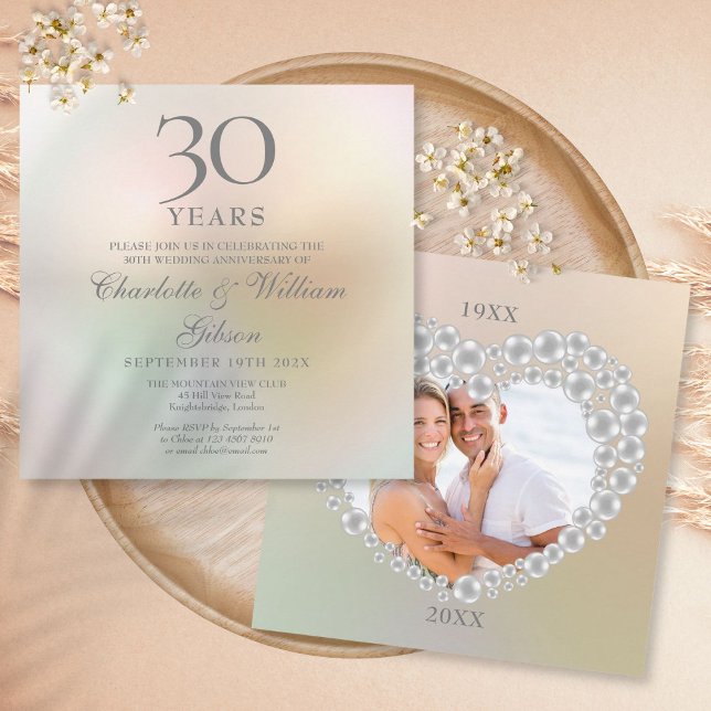30th Pearl Wedding Anniversary Photo Square Invita Invitation (Creator Uploaded)
