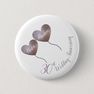 30th Pearl wedding anniversary purple balloons 6 Cm Round Badge