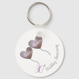 30th Pearl wedding anniversary purple balloons Key Ring