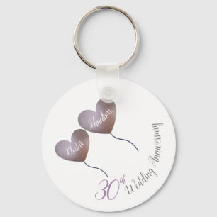30th Pearl wedding anniversary purple balloons Key Ring
