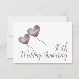30th Pearl wedding anniversary purple heart  Thank You Card