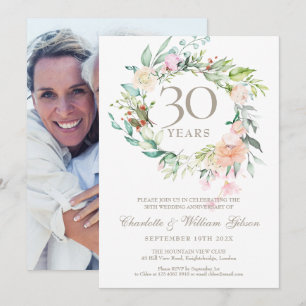 30th Pearl Wedding Anniversary Roses Floral Photo Invitation