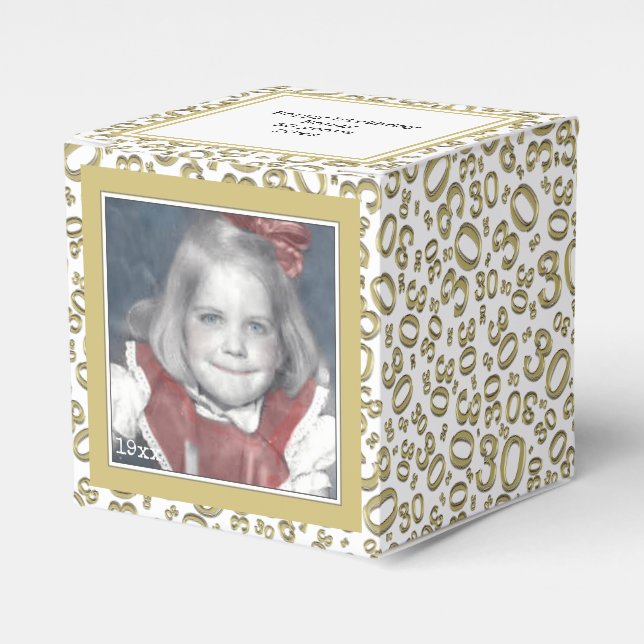 30th Photo Keepsake - Gold/White  Number Pattern Favour Box (Front Side)