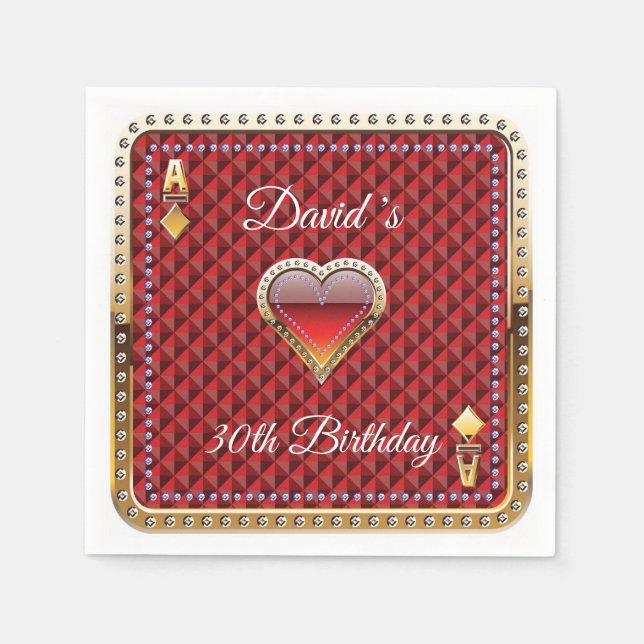 30th Poker Playing Card Casino Birthday Napkins (Front)