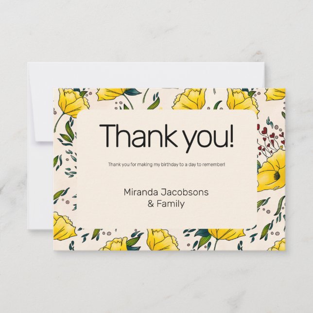 30th poppies floral yellow flowers poppy modern thank you card (Front)