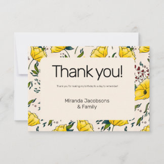 30th poppies floral yellow flowers poppy modern thank you card