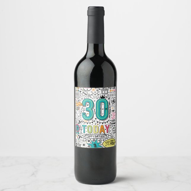 30th Printable Birthday Wine Label (Front)