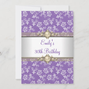30th Purple Floral Pearl Birthday Party Invitation