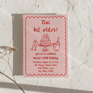 30th Red Pink Champagne Cake Quirky Birthday Party Invitation