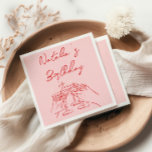 30th Retro Hand Drawn Pink Red Martini Birthday Napkin<br><div class="desc">As you see this unique and elegant birthday napkin has a well designed template. With red hand drawn martini and cocktails glasses and  with whimsical hand written name. All on pink background . Which you can customise easily by clocking on the personalise button.</div>