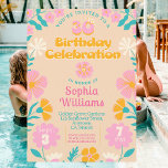 30th Retro Peach Floral Birthday Invitation<br><div class="desc">Step into a Groovy 70s Vibe with our Boho Flora 30th Birthday Invitation! This retro-inspired design features shades of orange, pink, and teal Boho florals, bringing the disco era back to life. Prepare to dance the night away and celebrate this special milestone with a fun-filled party! Customise now and let...</div>