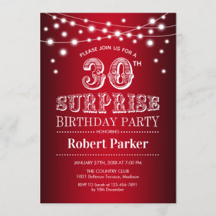 30th Surprise Birthday - Black Red White Invitation