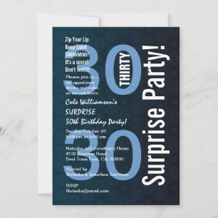30th Surprise Birthday Blue Geometric Star Flowers Invitation