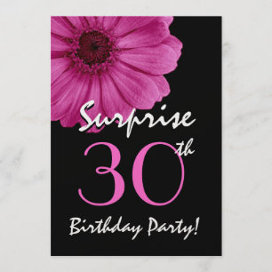30th Surprise Birthday Fuschia Pink Daisy Metallic Invitation