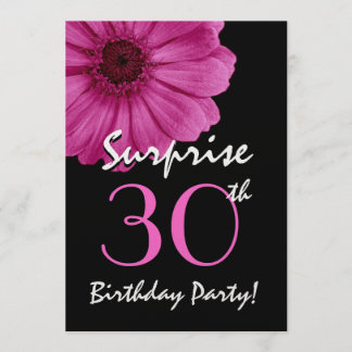 30th Surprise Birthday Fuschia Pink Daisy Metallic Invitation