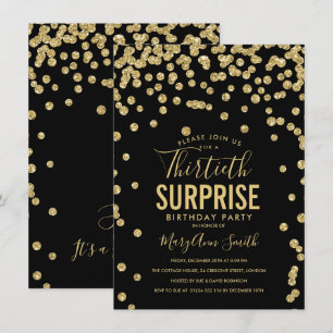30th Surprise Birthday Gold Black Invitation