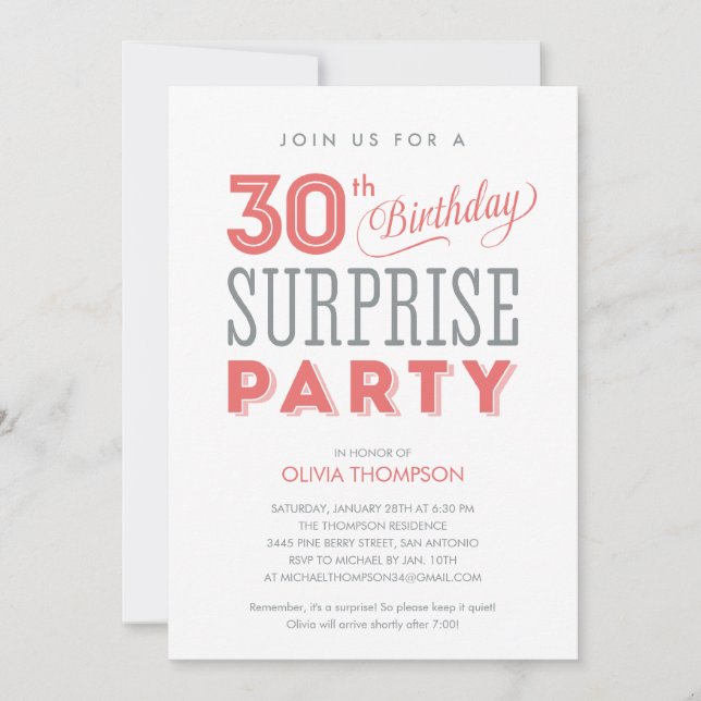 30th Surprise Birthday Invitations (Front)
