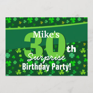 30th Surprise Birthday Lucky Green Shamrocks A01 Invitation