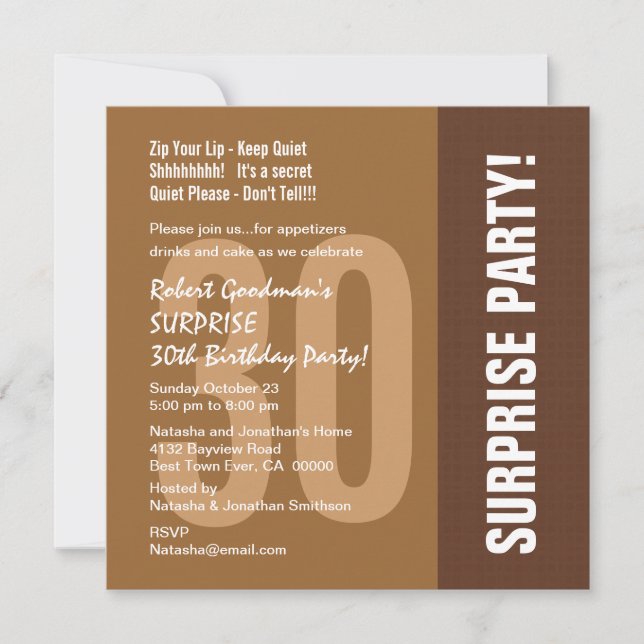30th Surprise Birthday Modern For Him Recycled Invitation (Front)