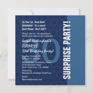 30th SURPRISE Birthday Modern Hues of Blue W1898 Invitation