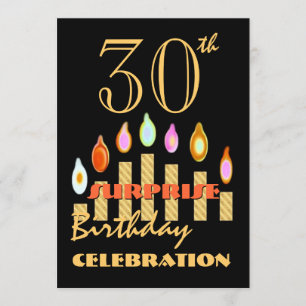 30th SURPRISE Birthday Party Gold Candles Invite
