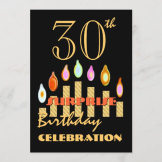 30th SURPRISE Birthday Party Gold Candles Invite