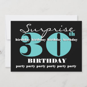 30th SURPRISE Birthday Party Invitation Aqua Black
