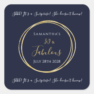 30th Surprise Birthday Party Navy Gold Square Sticker