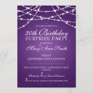 30th Surprise Birthday Party String Stars Purple Invitation