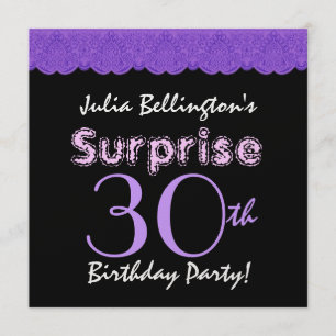30th Surprise Birthday Purple Lace Damask W1913 Invitation
