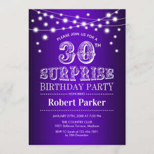 30th Surprise Birthday - Purple White Invitation