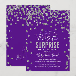 30th Surprise Birthday Silver Purple Invitation
