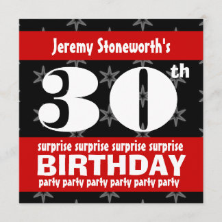 30th SURPRISE Birthday Silver Stars B420 Invitation