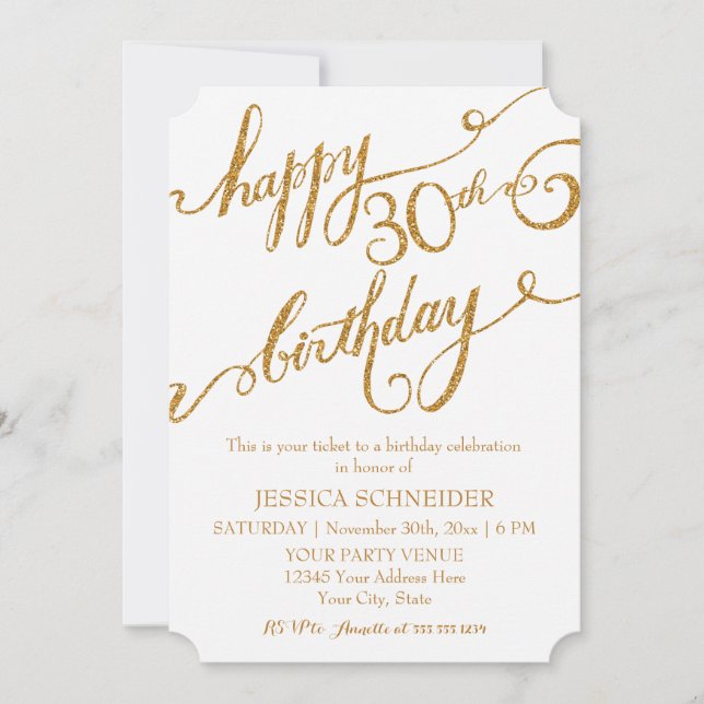 30th, Thirtieth Birthday Party Ticket Celebration Invitation (Front)
