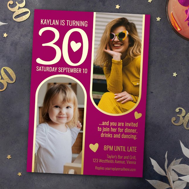 30th two arches birthday deep pink gold hearts (Creator Uploaded)