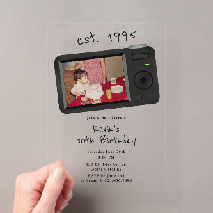 30th Vintage Birthday Photo 90's 1990's Acrylic Invitations