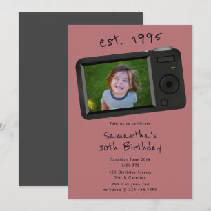 30th Vintage Birthday Photo 90's 1990's Girl Invitation
