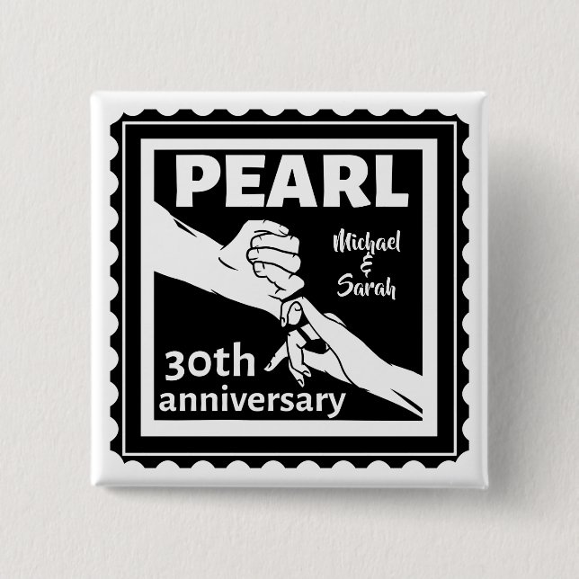 30th wedding anniversary black and white romantic 15 cm square badge (Front)